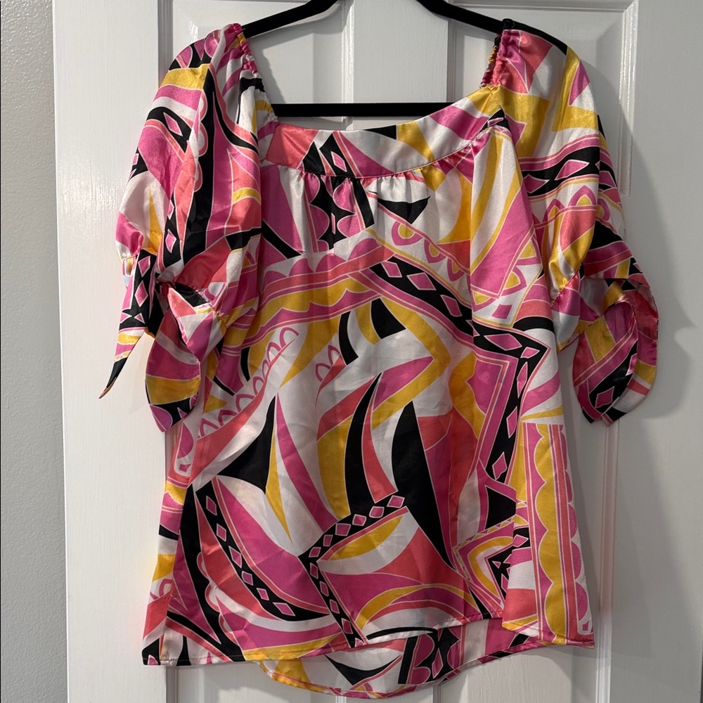 Allison Taylor Multicolor Abstract Off the Shoulder Blouse